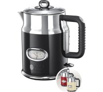 Russell Hobbs tējkanna [1.7l, 2400W] Retro Black & Polished Stainless Steel (ātrās vārīšanās funkcija, retro dizaina ūdens temperatūras indikators, ārējais ūdens līmeņa rādītājs) Vintage tējkanna 21671-70