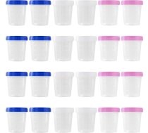 FUNSUEI 24 gab. mazi pārtikas trauciņi ar vāciņiem 120ml Mazie plastmasas trauciņi mērcei, uzkodu ledusskapim 50x66x75mm Zili balti rozā krāsā