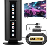 Romicta DVB-T2 iekštelpu antena, DVB-T un DVB-T2 antenas ar pastiprinātāju, DAB/DAB+ uztveršana, iekštelpu antena televizoriem ar lielu darbības lauku un 360° uztveršanu, piemērota 4K 1080p visiem televizoriem, 5 m kabelis