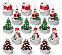 THE TWIDDLERS 15 mini Ziemassvētku sveces tējas gaismiņas - 5 svētku dizaini 5 x 4 cm - dekoratīvās sveces adventam, Ziemassvētku galdam un adventes vainagam, bez smaržas