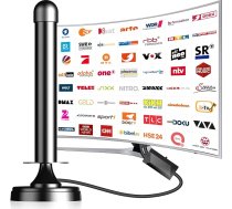 DVBT2 antena, iekštelpu antena DVB-T un DVB-T2 antenas ar pastiprinātāju, liels darbības rādiuss un 360° uztveršana, iekštelpu antena televizoriem ar spēcīgu magnētisko pamatni, piemērota 4K 1080p un visiem TV-BV18010