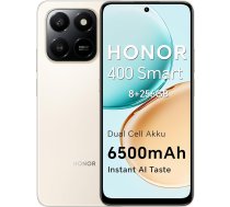 HONOR 400 Smart 4G viedtālrunis Dual SIM NFC Android 15, 8+256GB, 6500mAh divu bateriju akumulators, 108MP + 2MP Con Pulsante AI Telefono, 6.77 Pollici 120 Hz Comfort displejs, 5 ciparu SGS un IP65, Desert Gold