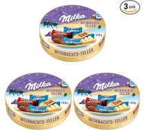 Milka & Friends Ziemassvētku šķīvis 1 x 196 g I Ziemassvētku šokolādes maisījums vienā iepakojumā I Ziemassvētku dāvanu šokolāde I Saldumi Ziemassvētkiem no 100% Alpu piena šokolādes (3 gab.)