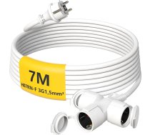 HUARUI Āra pagarinātājs 7 m ar 3 Schuko ligzdām, gumijas pagarinātājs 3500 W ar aizsargvāciņu izmantošanai ārpus telpām, IP44, strāvas kabelis H05RR-F 3G 1,5 mm² ar 3 virzienu sadalītāju, 16 A/250 V, balts
