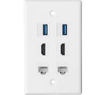 Bewinner 6 portu HDMI sienas ligzda ar USB3.0, CAT6 bez lodēšanas, Ethernet sienas plāksne HDTV, straumēšanas video atskaņotājiem, projektoriem, saderīga ar Cat5, Cat5e un Cat6 kabeļiem