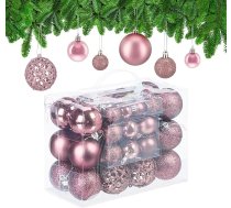 Relaxdays Ziemassvētku eglīšu bumbiņu komplekts, 50 gabaliņi, plastmasas, 3, 4 un 6 cm diametrs, rozā krāsā, mirdzoši, matēti un spīdoši Ziemassvētku eglīšu bumbiņas