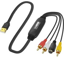 XMSJSIY USB 2.0 audio video uztveršanas karte S Video RCA uz USB digitālais ierakstītājs CVBS VHS VCR uz digitālo pārveidotājs DVD atskaņotājam, klēpjdatoram, datoram, ierakstīšanai - 1,2 m / 3,9 ft (S-Video + 3 RCA Male to USB)