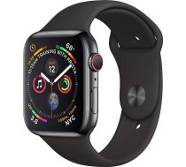 Apple Watch Series 4 44 mm (GPS + mobilais) - Nerūsējošā tērauda korpuss, kosmosa pelēks, melns sporta siksniņa (Atjaunots)