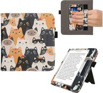 kwmobile Flip Cover saderīgs ar Kobo Kobo Kobo Libra Colour / Tolino Vision Colour - futrālis ar siksniņu kaķiem Oranžs melns balts