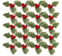 30 Ziemassvētku simulācijas mākslīgo Holly ogu komplekts ar zaļām lapām Mākslīgo Holly ogu Ziemassvētku vainags Arrangement Holly kūku rotājumi Ziemassvētku ballīšu rotājumi