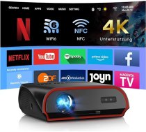 Smart projektors 4K HDR10 Oficiālais Netflix mājas projektors Automātiska fokusēšana/trapeces korekcija, Dolby Audio, NFC, Wif6, Bluetooth 5.4 1780ANSI LED video projektors montāžai pie griestiem, gaišās telpās