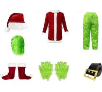 Vīriešu Ziemassvētku Cosplay Ziemassvētku kostīms Ziemassvētku vecīša komplekts, 7-daļīgs zaļš monstru kostīms, Ziemassvētku vecīša tērps, Ziemassvētku kostīms ar masku