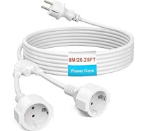 HITRENDS pagarinātājs IP44, āra, ar 2 Schuko ligzdām, 8 m, 3 x 1,0 mm², no tīra vara, PVC, 250 V/13 A/3250 W, izturīgs pret laikapstākļiem, dārzam, birojam, mājai, balts