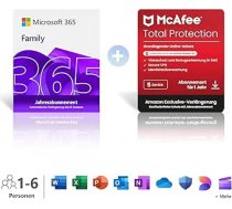 Microsoft 365 Family │ 1 gads │ līdz 6 personām │ Office Apps ar KI | līdz 6 TB mākoņdatora | par 129,99 € + McAfee Total Protection | 1 gads | 5 ierīces │ par 108,10 €