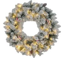 HOMCOM Ziemassvētku vainags 60 cm durvju vainags ar 50 LED čiekuriņiem ar taimeri, darbināms ar akumulatoru Ziemassvētku adventes vainags Mākslīgais priekšējo durvju vainags Ziemassvētku rotājums āra iekštelpām Ziemassvētku Adventes priekš
