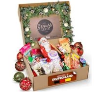 Genussleben Ziemassvētku kaste - Svētku šokolādes figūriņas, Stollen konditorejas izstrādājumi, augļu piparkūkas maisījumā - 500 g - Ziemassvētku dāvana ģimenei un draugiem
