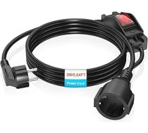 Aizsargkontaktu pagarinātājs 3 m, pagarinātājs ar slēdzi, Schuko kabelis, 16 A/250 V, guļamistabai, mājai, birojam