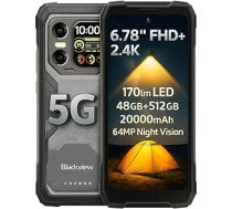 Blackview 5G AI āra viedtālrunis XPLORE 1, 48GB+512GB, 6,78" FHD+ 2,4K dubultdisplejs, 170lm LED lukturi, 64MP + 50MP + 20MP nakts redzamības, 20000mAh akumulators, IP68 IP69K izturīgs mobilais tālrunis, NFC