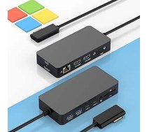 Jaunā Microsoft Surface doks ar trim displejiem, Dual HDMI+VGA ar barošanas avotu, 12-in-1 Surface dokstacija Microsoft Surface Pro 11/10/9/8/X/7/6/5/4/3, Surface Laptop 7/6/5/4/3/2/1, Surface