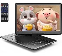 Yoton 16,9" portatīvais DVD atskaņotājs ar 14,1" HD rotējošu ekrānu, ideāli piemērots automašīnai, 6 stundu akumulatora darbības laiks, inteliģentas atmiņas atskaņošana, USB/SD kartes atbalsts [nav Blu-ray atbalsta]