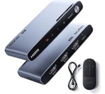 llano HDMI 2.1 slēdzis 8K@60Hz 2-in-1 Out, atbalsta 48 Gbit/s, 4K @ 120Hz/240Hz, HDR10+, Dolby Atmos, CEC, alumīnija sakausējuma slēdzis ar IR tālvadības pulti Apple TV/PS5/Xbox/Roku/Fire Stick u. c.