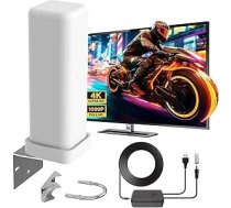 Iekšējā TV antena 500 jūdžu diapazons ar signāla pastiprinātāju Atbalsta 4K/1080p/VHF/UHF DVB-T/T2 bezmaksas kanālus Komplektā ietilpst 10 m koaksiālais kabelis Viens uzstādīšanas kronšteins