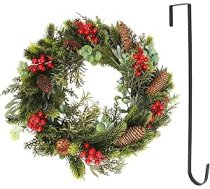 HOTOOLME Mākslīgais Ziemassvētku vainags 45 cm ar metāla āķiem, Adventes vainags un durvju vainags iekštelpām un ārpus telpām, Ziemassvētku rotājums priekšdurvīm, sienai, kamīnam, logam