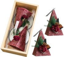 Ziemassvētku eglītes formas sveces, ģeometriskas formas Ziemassvētku sveces, aromterapijas vaska sveces ar dāvanu kastīti galda dekorēšanai, sarkanas, 2 gab. iepakojumā