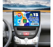 [2+64G] SIXWIN Android 13 Carplay & Android & Mirror Link autoradio Peugeot 107/Citroen C1/Toyota Aygo, 10,1 collu kapacitīvais skārienjūtīgais skārienekrāns Atbalsta WiFi/GPS/FM/RDS/Bluetooth/SWC