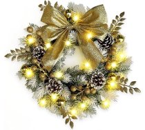 30 cm LED Ziemassvētku vainags, Durvju vainags, Mākslīgais Adventes vainags, Dekoratīvais vainags, Galda vainags, Ziemassvētku rotājums, Ziemassvētku vainags, Rudens vainags, Āra vainags, Kamīnam, Āra durvīm,