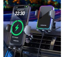 MOKPR 15W Handyhalterung Auto mit Ladefunktion, Handyhalterung Auto Induktives Laden, Induktive Ladestation Auto Wireless Charger für iPhone 16/15/14/14/13/12 Serie&Samsung S25/24/23, LG mit RGB-Licht