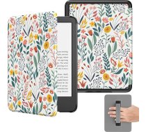 MoKo futrālis 6 collu jaunajam Kindle (11. paaudzes 2024/2022 izlaidums), viegls futrālis ar siksniņu automātiskai modināšanai/miega režīms Kindle 11. paaudzes 2024 e-lasītājam, Flower