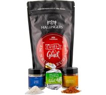 Hallingers Good Luck in the New Home - Apsveicam Wonder Bag dāvanu komplekts Nougat Busserl, Fleur de Sel & Egg Spice - mājokļa iekārtošanai (soma) - dāvana vasarā un kā lieliska grilēšanas dāvana | Dzimšanas diena