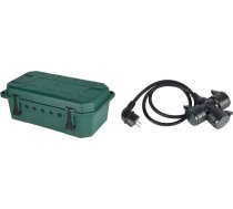 Electraline 300180 Ūdensnecaurlaidīga aizsargkastīte elektriskajiem savienojumiem, zaļa & 55095 Būvlaukuma pagarinātājs 1 m, kabelis H07RN-F3G1.5 ar trīsvirzienu gumijas savienotāju IP44 izmantošanai ārpus telpām, melns