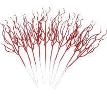 NUOBESTY 10 gabali Glitter Christmas Leaves Picks Mākslīgās lapas Ziemassvētku eglītei Poinsettia Flower Stems Filiāles Picks Ziemassvētku vainags galda apdare apdare apdare sarkans