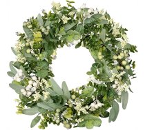 46 cm mūžzaļais eikalipta ogu vainags, kas izgatavots no augstākās kvalitātes PE - visu sezonu izturīgs pret laikapstākļiem durvju vainags priekšdurvīm, dārza un āra rotājumiem ar 6 ogu grupām