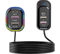 USB C auto lādētājs, 81W Multiport 6-Port PD & QC3.0 ātrais lādētājs vairākām ierīcēm, Cigarešu aizdedzinātāja adapteris ar 1,5 m kabeli, saderīgs ar iPhone 15/15, iPad/Samsung