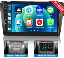Hikity Carplay priekš Mazda 3 2006-2012 Android 15 auto radio, 2GB + 64GB, Android auto radio Bluetooth ar ekrānu 9 collu skārienjūtīgais ekrāns FM RDS radio GPS WiFi HiFi Canbus atpakaļgaitas kamera Mikrofons