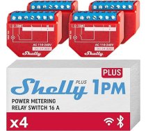 Shelly Plus 1PM WiFi un Bluetooth releju slēdzis ar strāvas mērīšanu Viedā mājas apgaismojuma vadība darbojas ar Alexa un Google Home iOS un Android lietotni, nav nepieciešams centrmezgls (4 gab.)