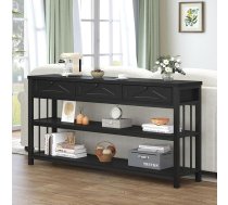 HSH konsoles galds melns ar atvilktnēm, ieejas galds ar plauktu, 3 līmeņu konsoles galds ar glabāšanas vietu aiz dīvāna, rustikāls koka metāls, 140 cm, dzīvojamā istaba