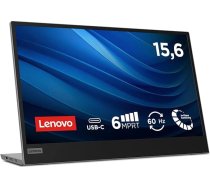 Lenovo L15 portatīvais monitors, 15,6 collu FullHD IPS displejs, 1920 x 1080, 60 Hz, 6 ms, 2x USB-C, regulējams slīpums, pelēks