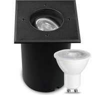 JNR iebūvēts grīdas prožektors, āra dārza apgaismojums, IP67 ūdensizturīgs āra grīdas prožektors ar 5 W GU10 3000 K LED, grīdas prožektors āra dārzam, zālienam, ceļam, pagalmam (melns kvadrātveida, 1 iepakojums)