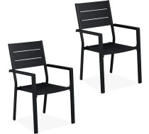 Relaxdays Dārza krēsli 2 HBT 90 x 53,5 x 59 cm Balkona krēsli ar roku balstiem Metāla modernas terases mēbeles melnas krāsas