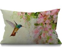 BGBDEIA Kolibri spilvenu pārvalks Skaists Kolibri un rozā ziedi Glezniecība Glezniecība ar eļļas gleznām Kokvilnas lins Dekoratīvs taisnstūra spilvena pārvalks dīvānam Gulta Dīvāns 30x50cm