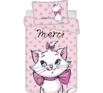 Jerry Fabrics Marie Aristocats Bērnu gultasveļas komplekts 100% kokvilnas "Merci" dizaina segas pārklājs 100 x 135 cm un spilvendrāna 40 x 60 cm rozā krāsā