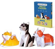 ORIGAMIPLANET Hello Puppies 3D origami papīra amatniecības dāvanu komplekts - 3 gabali, Husky/Corgi/Shiba Inu Pre-Cut Origami komplekts, cute dzīvnieku papīra skulptūra, mājas dekors, DIY mākslas dāvana dzimšanas dienā