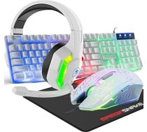 Vadu spēļu tastatūra 104 taustiņi 3D Stereo 3D spēļu austiņu komplekts ar Multi-RGB apgaismojumu Ergonomisks regulējams mikrofons 2400DPI Liels peles paliktnis Ūdensizturīgs datoram