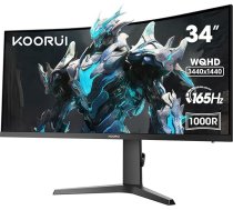 KOORUI 34E6UC 34 collu īpaši izliekts, izliekts spēļu monitors, PC ekrāns, 165 Hz, 1MS HDR 400, 1000R, UWQHD 3440x1440, adaptīvā sinhronizācija, 2xHDMI un Display Port, VESA 75x75 mm, DCI-P3, 90% regulējams augstums