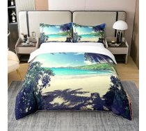 Loussiesd Havaju pludmales gultas veļas komplekts 135 x 200 cm 100% kokvilnas okeāna jūras apdrukāts gultas komplekts bērniem mazuļiem Tropu palmas sega segu komplekts Vasaras brīvdienas guļamistaba dekors gultas veļa 2 gab.