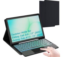 ROOFEI Korpuss Samsung Galaxy Tab A11+ Plus/A9+ Plus ar QWERTZ tastatЕ«ru - magnД“tiskДЃ magnД“tiskДЃ noЕ†emamДЃ tastatЕ«ra ar varavД«ksnes apgaismojumu un skДЃrienpaliktni Samsung Galaxy Tab A11+/Рђ9+, melns